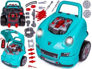 shumee Mehaniški set, avto, avtomobilski motor, delavnica 61 elementov, modri porsche