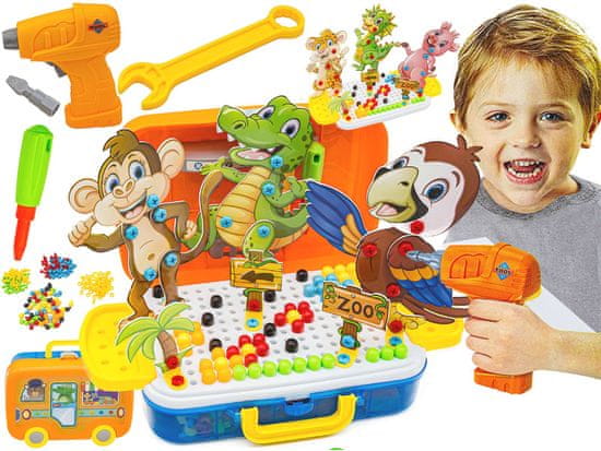shumee Kreativni mozaik v kovčku 251 kos. Sestavljanka sestavljanka, kocke + izvijač Dinosaurs Zoo