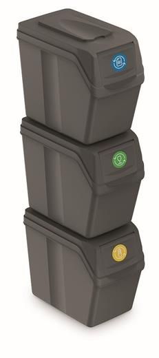 Prosperplast Koš za odpadke SORTIBOX 3 x 20 l siv kamen