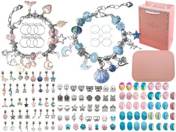 shumee Set za izdelavo nakita, zapestnic, obeskov, perl MODRO-ROZA MIX + etui