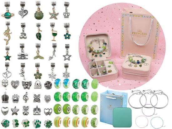 shumee Set za izdelavo nakita, zapestnic, obeskov, perlic SHADES OF GREEN + etui