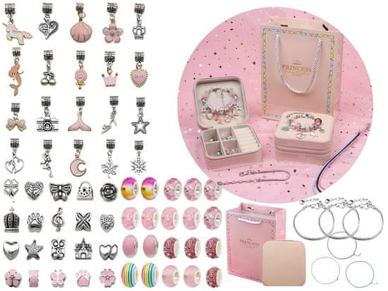 shumee Set za izdelavo nakita, zapestnic, obeskov, perlic ODTENKI ROZA + etui