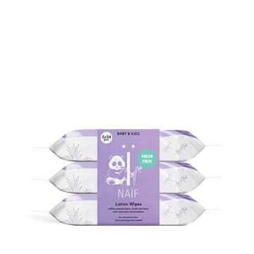 NAIF Negovalni vlažilni robčki z aloe vero za dojenčke in otroke Baby & Kids (Lotion Wipes) 3 x 54 kosov