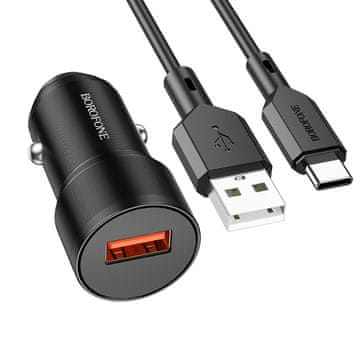shumee Borofone BZ19A Wisdom USB QC3.0 18W avtomobilski polnilec s kablom USB-C na USB-C črn