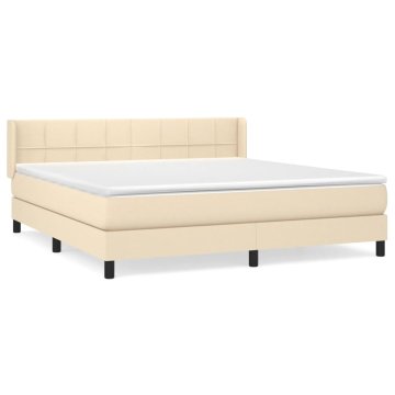Vidaxl Box spring postelja z vzmetnico krem 160x200 cm blago
