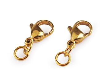 Karabin iz nerjavečega jekla in povezovalni obročki 7x12 mm - zlati (2 kosa)