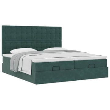 Vidaxl Otomanski posteljni okvir z vzmetnicami zelen 180x200cm žamet
