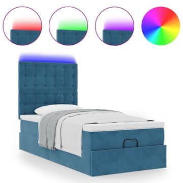 Vidaxl Otomanski posteljni okvir z vzmetnicami moder 90x200cm žamet