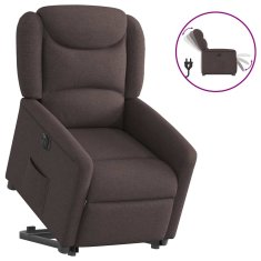Vidaxl Električni naslanjač s funkcijo vstajanja temno rjavo blago