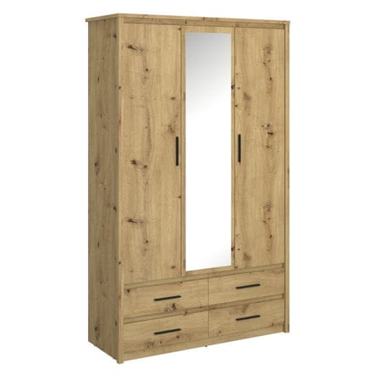 KONDELA Trovratna omara Airon 3D4S z ogledalom - artisan hrast