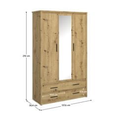 KONDELA Trovratna omara Airon 3D4S z ogledalom - artisan hrast