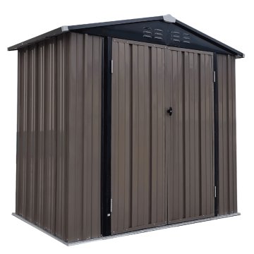 KONDELA Pločevinasta vrtna hišica Radol 126,5x198,5x212 cm - rjava / antracit