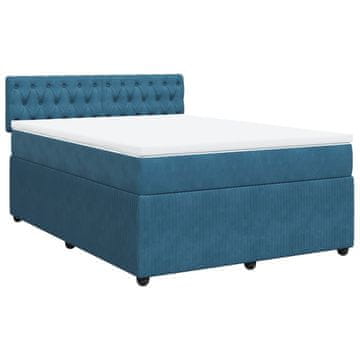 Vidaxl Box spring postelja z vzmetnico modra 140x190 cm žamet