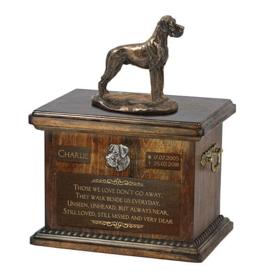 Artdog Nemška doga II - žara za pasji pepel, žara s kipcem, personalizirana žara za pasji pepel Art-Dog
