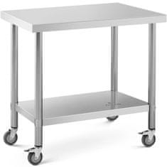 Royal Catering Delovni pult na kolesih, 2 ravni, 60 x 90 cm, JEKLO, do 145 kg