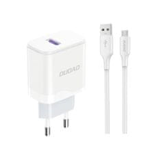 DUDAO USB-A omrežni polnilnik 18 W s kablom USB-A – microUSB, bel