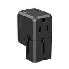 Choetech Univerzalni potovalni polnilnik USB-C USB-A PD 20 W, vtičnice za ZDA, EU, Veliko Britanijo in Avstralijo, črn