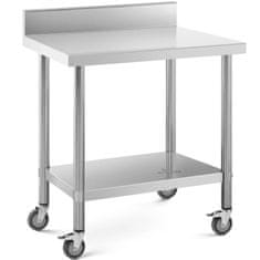 Royal Catering Delovni pult ob steni z robom na kolesih, 2 ravni, 60 x 80 cm, JEKLO