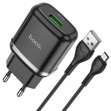 Hoco Pametni hišni polnilec N3 18W z 3.0 QC USB vtičem in s polnilnim kablom Type C črn