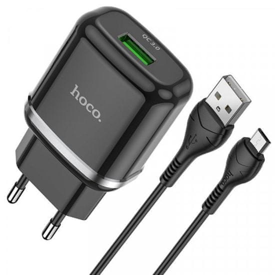 Hoco Pametni hišni polnilec N3 18W z 3.0 QC USB vtičem in s polnilnim kablom Type C črn