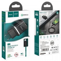 Hoco Pametni hišni polnilec N3 18W z 3.0 QC USB vtičem in s polnilnim kablom Type C črn