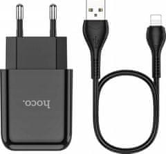 Hoco Pametni hišni polnilec N2 z USB vtičem in s polnilnim kablom Lightning 2,1A - črn