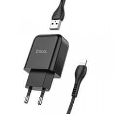 Hoco Pametni hišni polnilec N2 z USB vtičem in s polnilnim kablom Lightning 2,1A - črn