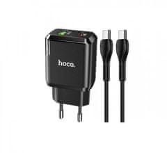 Hoco Pametni hišni polnilec N5 20W z 3,0 QC z 1 x USB C in 1 x USB vtičem in s polnilnim kablom Type C - Type C za Samsung - črn