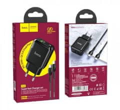 Hoco Pametni hišni polnilec N5 20W z 3,0 QC z 1 x USB C in 1 x USB vtičem in s polnilnim kablom Type C - Type C za Samsung - črn