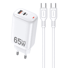 Kaku Adapter hišni polnilec 220V Gun Quick Charge 65W vhod 1x USB A in 1x Type C - s kablom Type C - Type C 3.0 bel
