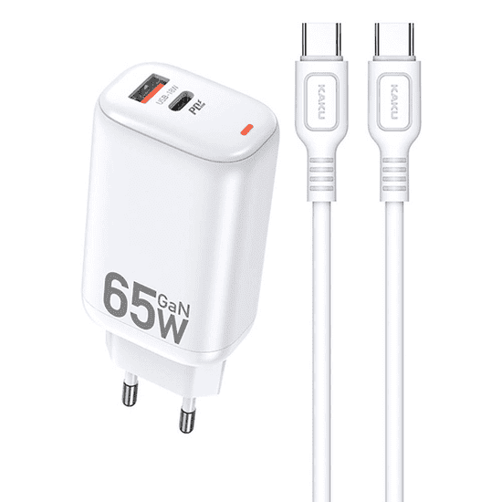 Kaku Adapter hišni polnilec 220V Gun Quick Charge 65W vhod 1x USB A in 1x Type C - s kablom Type C - Type C 3.0 bel
