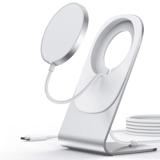 Choetech Brezžična polnilna postaja/ namizno stojalo/ magnetni MagSafe brezžični polnilec QI Fast Charge 15W - Samsung Galaxy S23 / iPhone 14 - srebrn