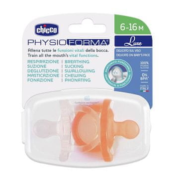 shumee PhysioForma Luxe pomirjujoča silikonska duda 6-16m Oranžna 2 kom.