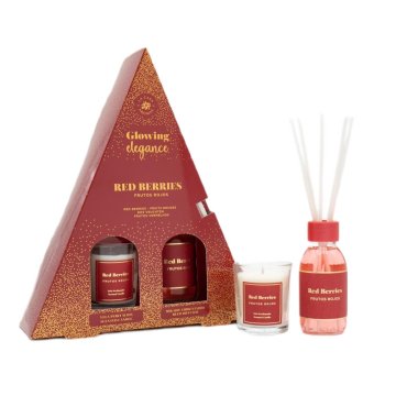 shumee Glowing Elegance set dišečih palčk Czerwone Owoce 95 ml + dišeča sveča Czerwone Owoce 120 g