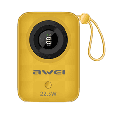 Awei P23K 10.000 mAh, 22,5 W, rumena, powerbank z zaslonom