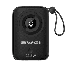 Awei P23K 10.000 mAh, 22,5 W, črna, powerbank z zaslonom