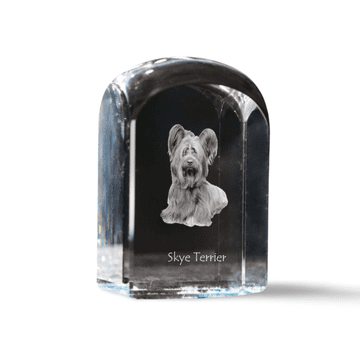 Artdog Skye terier - kristalna kocka s fotografijo, fotografija psa v kristalu, kubični obtežilnik za papir Art-Dog