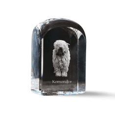 Artdog Komondor - kristalna kocka s fotografijo, fotografija psa v kristalu, kubični obtežilnik za papir Art-Dog