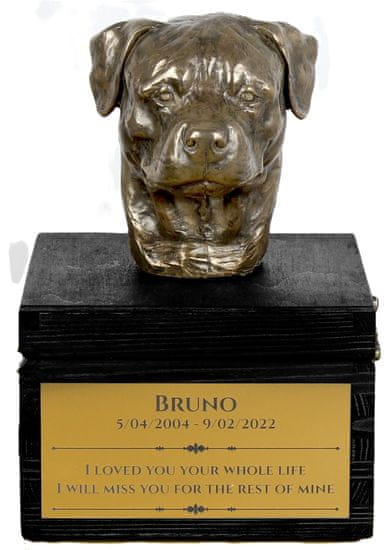 Artdog Rottweiler - žara z gravuro in skulpturo psa, zadnje slovo, ročno delo Art-Dog