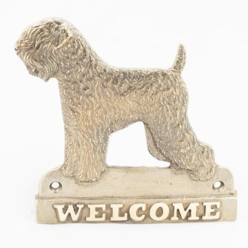 Artdog Ruski črni terier - tablica na vratih s psom, medeninasta dobrodošlica, unikaten znak z napisom Welcome by Art-Dog