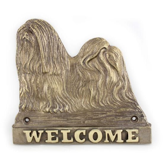 Artdog Lhasa Apso - ploščica na vratih s psom, medeninasta dobrodošlica, unikaten znak z napisom Welcome by Art-Dog