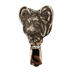 Artdog Papillon, kontinentalni španjel - broška s sponko, držalo za startno številko, posrebrena značka za razstave psov znamke Art-Dog