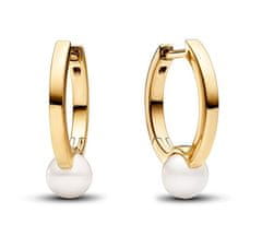 Pandora Shine Timeless 263170C01 pozlačeni obročasti uhani z biseri