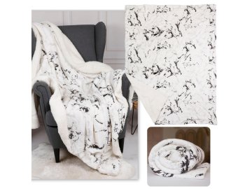 sarcia.eu Mramorno belo-črno pregrinjalo iz mikroflisa, mehka puhasta odeja, sherpa 220-230 g/m 150x200 cm