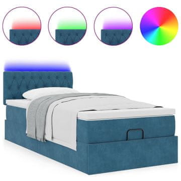 Vidaxl Otomanski posteljni okvir z vzmetnico moder 90x200 cm žamet