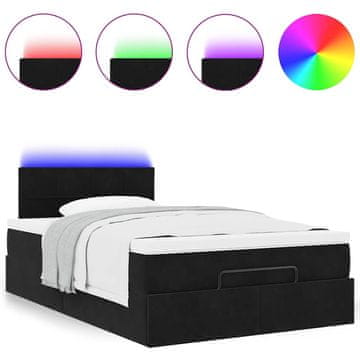 Vidaxl Otomanska postelja z vzmetnico &amp; LEDs črna 120x190cm žamet
