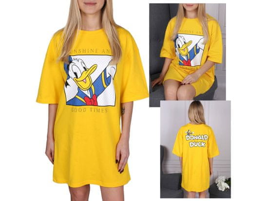 Disney DISNEY Donald Duck Rumena nočna srajca prostega kroja, ženska srajca s kratkimi rokavi