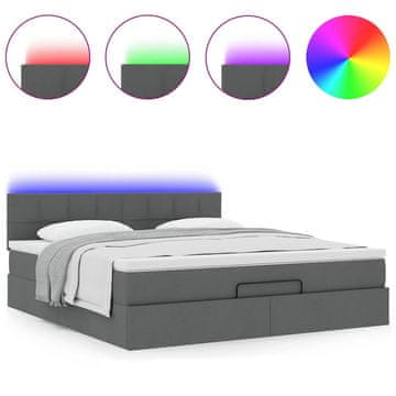 Vidaxl Otomanska postelja z vzmetnico&amp;LEDs temno siva 180x200cm blago