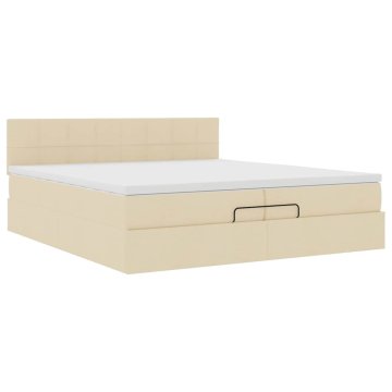 Vidaxl Otomanski posteljni okvir z vzmetnico krem 200x200 cm blago