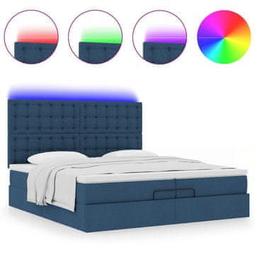 Vidaxl Otomanski posteljni okvir z vzmetnicami moder 200x200 cm blago